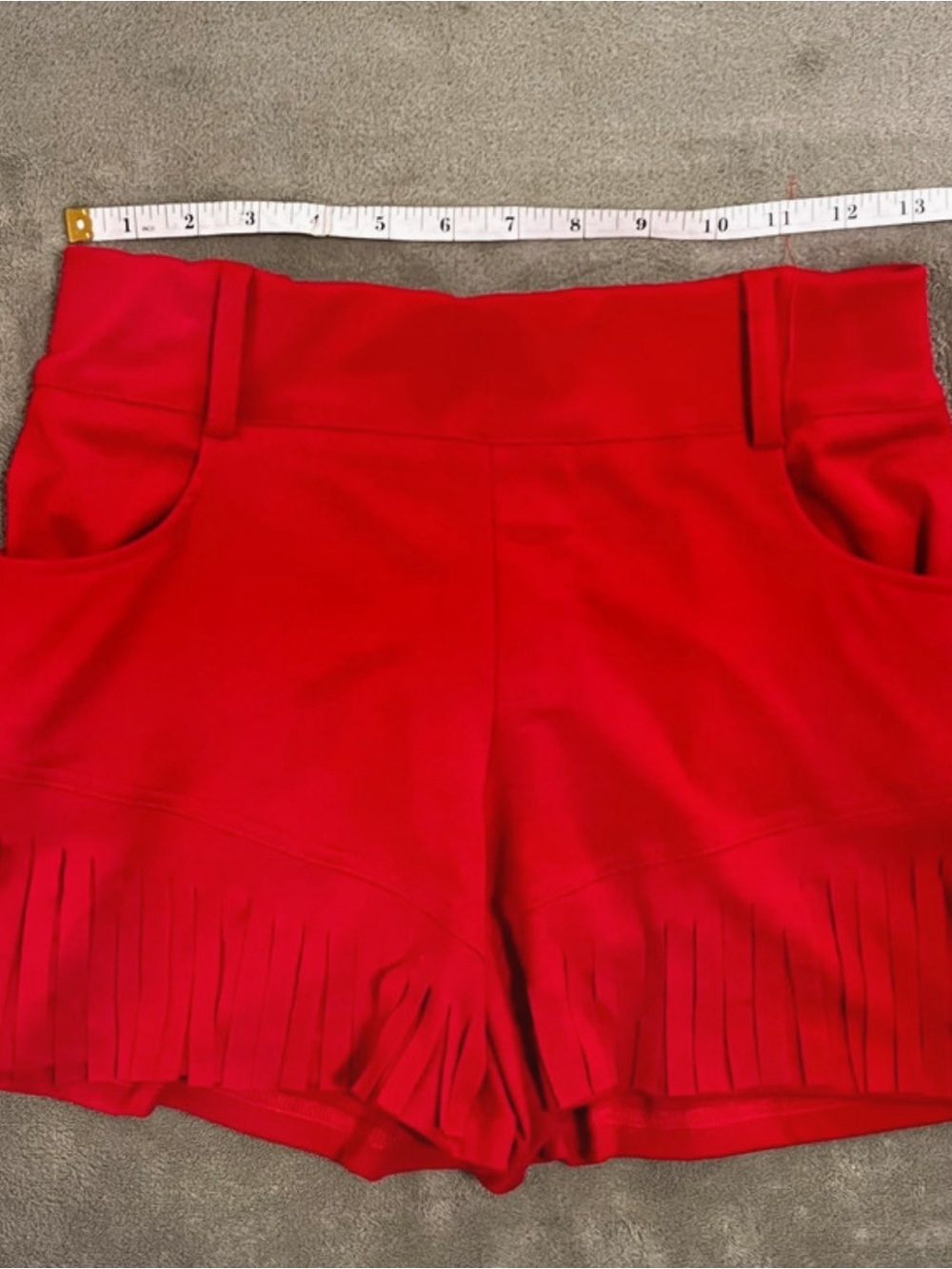 Holy Southern Chic! “Crazy Train” Red High Waist Fringe Shorts Western Boutiqe - Picture 6 of 10